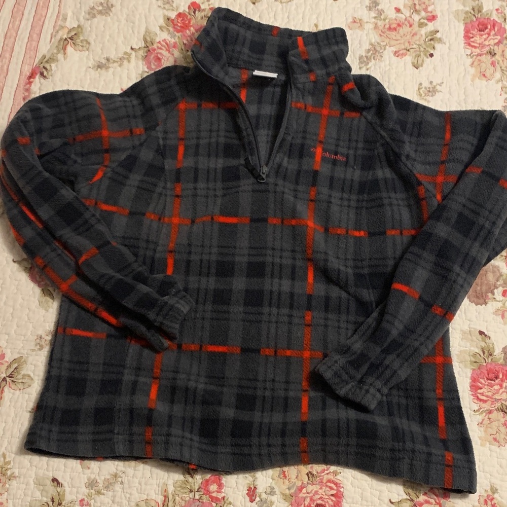Columbia Women's Navy Plaid Half-Zip Fleece with Red Windowpane